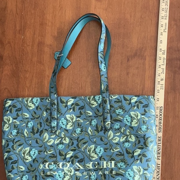 Coach Floral Print Blue Tote - Picture 4 of 6